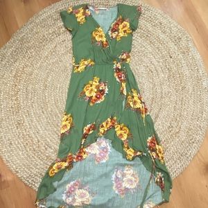 Altered state green floral faux  wrap dress
